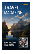 Travel Magazine cover with scan to claim your offer QR code